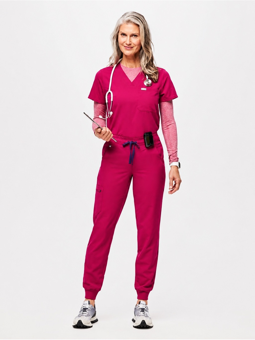 FIGS Zamora High-Waisted Jogger Scrub Pants Ultra Rose Size L